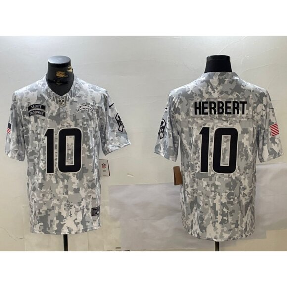 Mens Youths Kids Womens 10 Justin Herbert Salute to Service Stitched Jersey